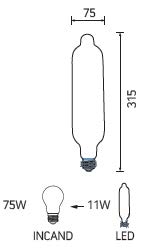 XXL LED filament 11 watts gold DM 75 mm
