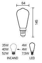 LED filament 5 watts clear / gold / grey / green DM 64 mm